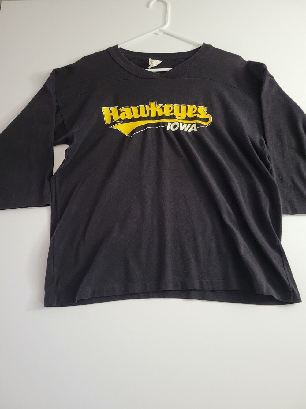 Vintage Iowa Hawkeyes Womens Shirt Lg 80s Single Stitch 3/4 Sleeves Made USA
